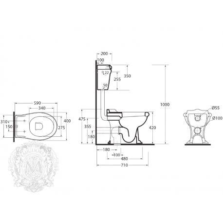 IMPERO Унитаз напольный с кнопкой, выпуск в стену (без крышки)