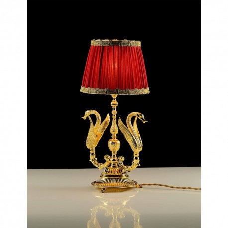 LUXOR Лампа настольная, абажур красная ткань с золотой оторочкой