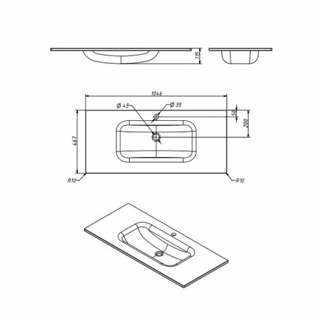 Раковина стеклокерамика NOVARA 105 35914