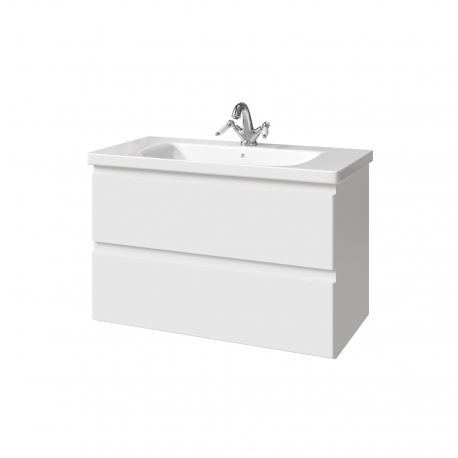 Комплект ФОРТЕ тумба 90 два ящика раковина пенал белые