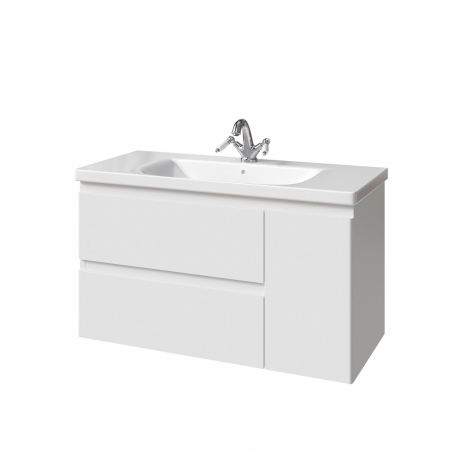 Комплект ФОРТЕ тумба 100 два ящика, одна дверь справа с раковиной и пеналом белые