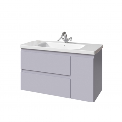 Комплект ФОРТЕ тумба 100 два ящика, одна дверь справа с раковиной и пеналом серые 