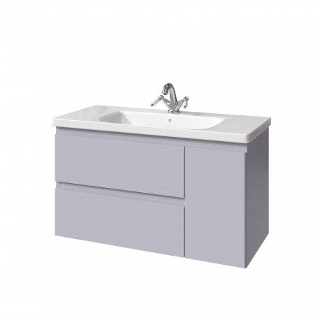 Комплект ФОРТЕ тумба 100 два ящика, одна дверь справа с раковиной и пеналом серые