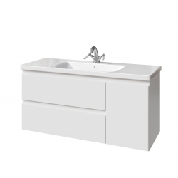 Комплект ФОРТЕ тумба 120 два ящика, одна дверь справа с раковиной и пеналом белые 