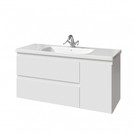 Комплект ФОРТЕ тумба 120 два ящика, одна дверь справа с раковиной и пеналом белые