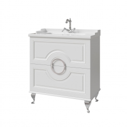 Комплект ВАЛЛЕТТА тумба 80 два ящика с раковиной зеркалом и пеналом белые 