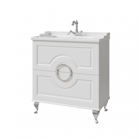 Комплект ВАЛЛЕТТА тумба 80 два ящика с раковиной зеркалом и пеналом белые